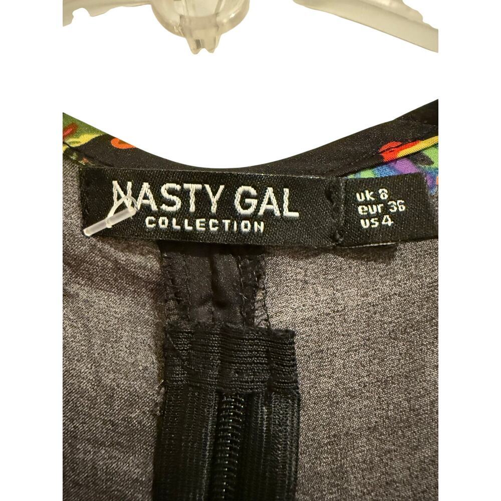 Nasty Gal Black Floral Cutout Midi Dress Size 4 Long Sleeve Ruched Slit - Picture 4 of 8